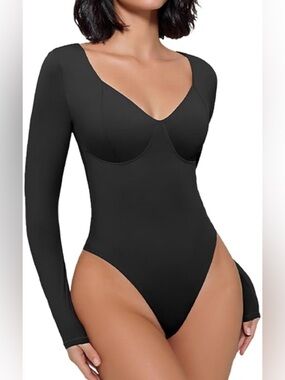 Avidlove Bodysuit Long Sleeve Body Suits Seamed Cup Double Lined Sexy Sz S #F